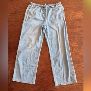 Vanilla Star Wide Leg Drawstring Denim Pants Blue Lounge Jeans Size M